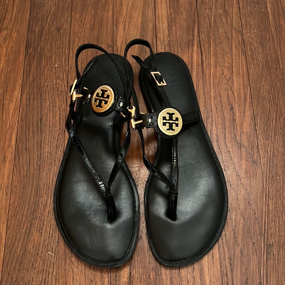 Tory Burch - Black Leather and Patent Leather - Flip flops - Size 8